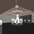 Exhibition Hall Interior With Central White Statue Display Cases And Geometric Ceiling Design 3d model