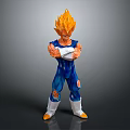 Game Anime Character Golden Spiky Hair Blue Battle Suit Muscular Build Standing With Arms Crossed