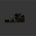 Brown Leather Armchair Ottoman And Black Fabric Sofa Living Room Furniture