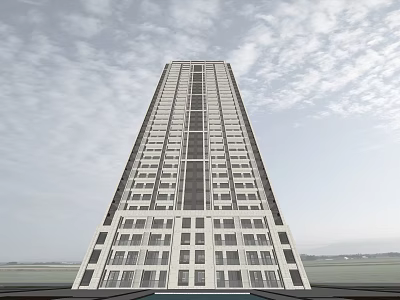 Modern Skyscraper Architectural Design With Glass Windows And Cloudy Sky 3d model