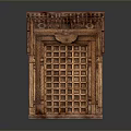 Traditional Wooden Carved Decorative Panel With Intricate Lattice Design And Ornate Top