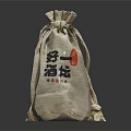 Traditional Burlap Daily Necessities Bag With Chinese Characters And Red Seal