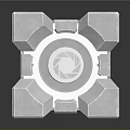 Gray Geometric Cube With Blue Circular Tech Elements And Mechanical Structure Design
