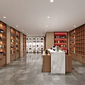 Specialty Store Interior With Wooden Counter And Shelves Displaying Various Products