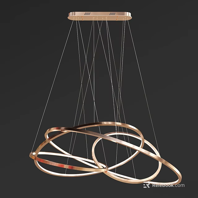 Artistic Modern Chandelier With Intertwined Metal Rings And Hanging Cables 3d model 