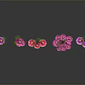 Vibrant Flowering Plants With Pink Red Blooms Green Leaves Stems And Reflections On Dark Background