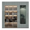 Modern Entryway Cabinet Side Cabinet With Glass Doors Lighting Strips Decorative Items And Gray Wall