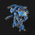 Futuristic Blue Intelligent Machine Featuring Yellow Accents And Mech Style Weapons Design