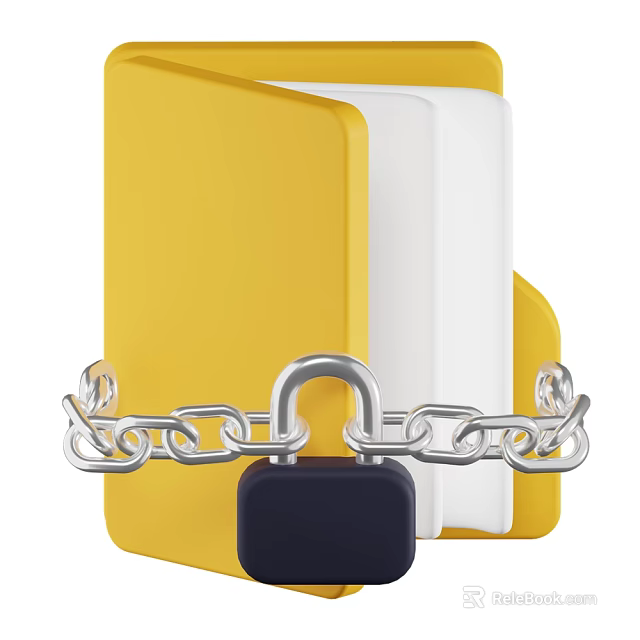 Yellow And White Folders Secured With Metal Chain And Padlock For Office Document Safety 3d model 