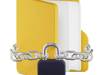 Yellow And White Folders Secured With Metal Chain And Padlock For Office Document Safety 3d model