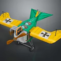 Toy Biplane Model With Yellow Green Wings Black Cross Propeller And Wheels