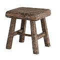 Natural Rustic Wooden Stool With Textured Surface And Crossbar Leg Support