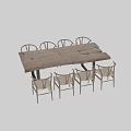 Rustic Wooden Dining Table Set With Rectangular Tabletop And Six Chairs 3d model