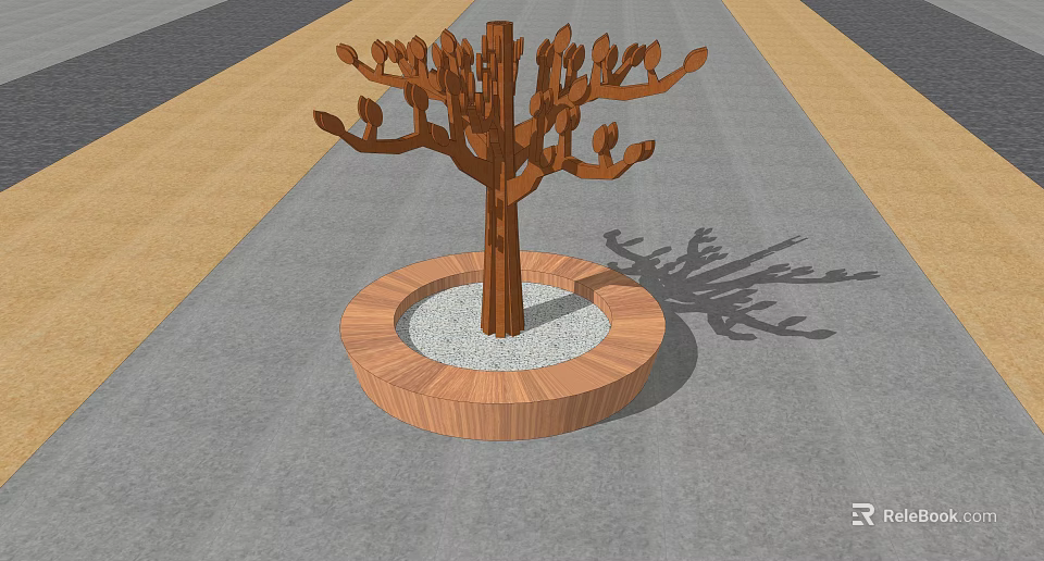 Decorative Tree Shaped Garden Ornament With Wooden Circular Base And White Pebbles 3d model 