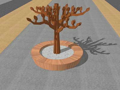 Decorative Tree Shaped Garden Ornament With Wooden Circular Base And White Pebbles 3d model