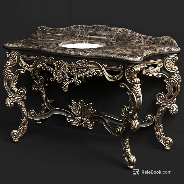 Luxurious Bathroom Vanity With Marble Countertop And Ornate Metal Frame Design 3d model 