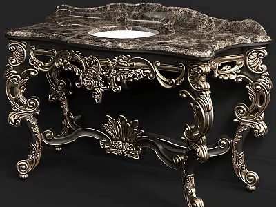 Luxurious Bathroom Vanity With Marble Countertop And Ornate Metal Frame Design 3d model