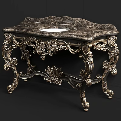 Luxurious Bathroom Vanity With Marble Countertop And Ornate Metal Frame Design 3d model