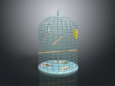 Light Blue Metal Frame Birdcage With Wooden Perch And Base Tray For Pet Supplies 3d model