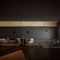 Modern Clubhouse Interior With Arched Structures Dark Wood Floors And Orange Chairs