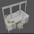 White Dressing Table With Mirror Drawers Stool And Towels On Surface 3d model