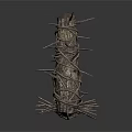 Rustic Wooden Post And Pole With Wrapped Thorns And Rough Surface Texture