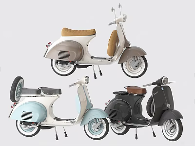 Vintage Scooters Collection Featuring Beige Light Blue And Black Retro Designs With Brown Seats 3d model