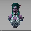 Fantasy Elf Character With Green Braided Hair Purple Skin Pointed Ears And Ornate Silver Armor Bust