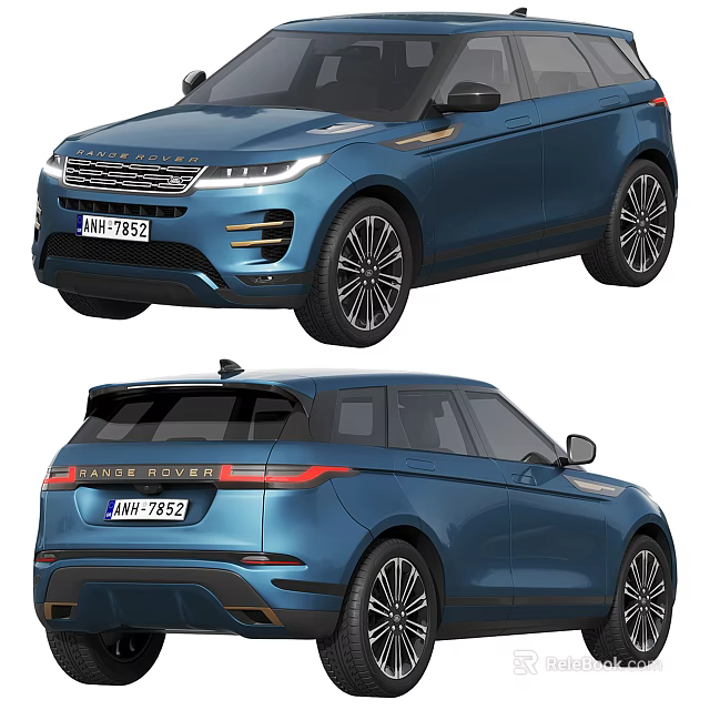 Blue Range Rover Evoque Car Front And Rear Exterior Views 3d model