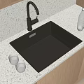 Black Stainless Steel Kitchen Sink with Modern Faucet and Glass Cups on Light Countertop