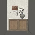 Neutral Entryway Console Table With Ceramic Vase Branch Decor And Wall Art 3d model