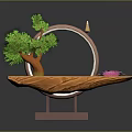 Decorative Ornament Combination With Green Pine Tree Circular Ring And Pink Lotus Flower