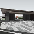 Modern Sales Office Building With Landscaped Greenery Parking Area And Water Features