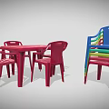 Red Plastic Table and Chairs Furniture with Colorful Stackable Plastic Chairs 3d model