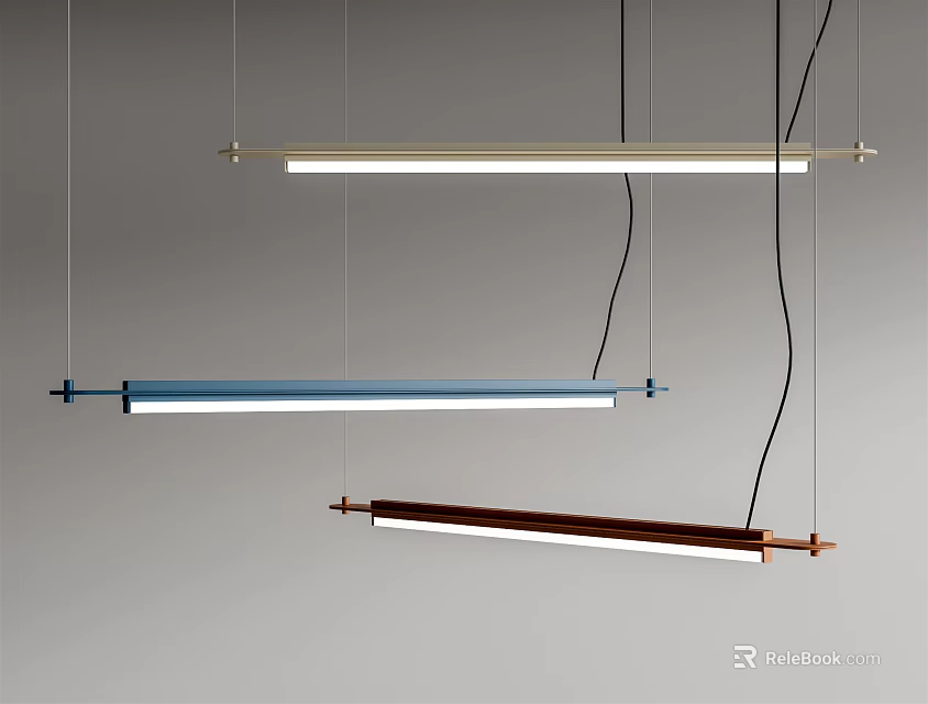 Modern Linear Pendant Lights With Multi Colored Shades And Metallic Hanging Frames 3d model 
