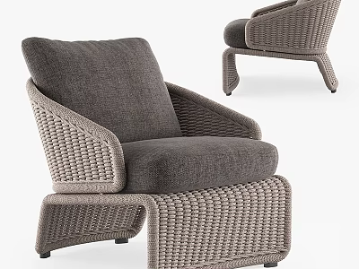Stylish Wicker Leisure Chair With Comfortable Gray Cushion And Modern Design 3d model