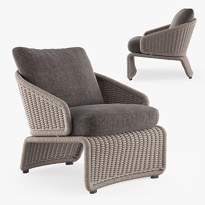 Stylish Wicker Leisure Chair With Comfortable Gray Cushion And Modern Design 3d model