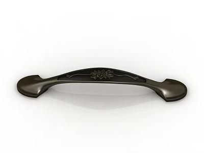 Antique Brass Curved Handle With Decorative Pattern For Furniture Cabinets 3d model