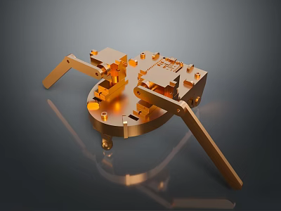 Shiny Golden Mechanical Device With Metal Components And Reflective Base 3d model