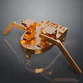 Shiny Golden Mechanical Device With Metal Components And Reflective Base