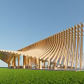 Modern Pavilion Curved Corridor Curved Landscape Structure Curved Sloping Roof Landscape Pavilion Catering Architecture Paddy Field Post Station 3d model