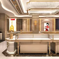 Elegant Jewelry Store Interior With Glass Display Counters And Crystal Chandelier