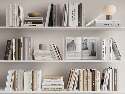 Stylish Bookshelf Display With Organized Books Open Magazine And Multiple Shelves 3d model