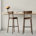 Modern Walnut Bar Stools With Backrest At Home Counter With Lamp And Books