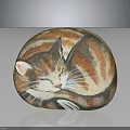 Round Decorative Stone Surface With Hand Painted Sleeping Cat Art Design