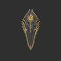 Ornate Fantasy Shield With Golden Black Design And Red Circular Center
