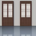 Double Wooden Hinged Doors With White Geometric Pattern For Home Interior Design 3d model