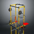 Multi functional Fitness Training Rack with Yellow Black Frame Red Platform and Weight Plates