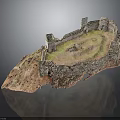 Ancient Castle Ruin Model With Stone Walls And Grass Covered Terrain
