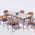 Modern Dining Table Set Featuring Marble Tabletop and Wooden Upholstered Chairs 3d model